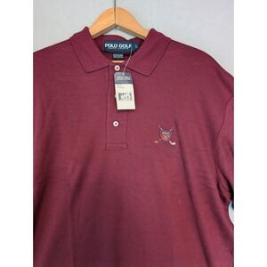 Vintage NWT Polo Golf Ralph Lauren Long Sleeve Crest Shirt Size Large Maroon